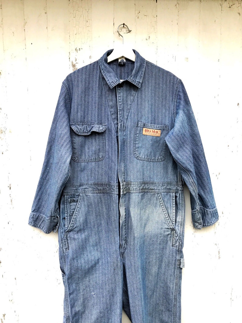 Denim Mechanic Coveralls Big Mac Jumpsuit Workwear Herringbone Etsy