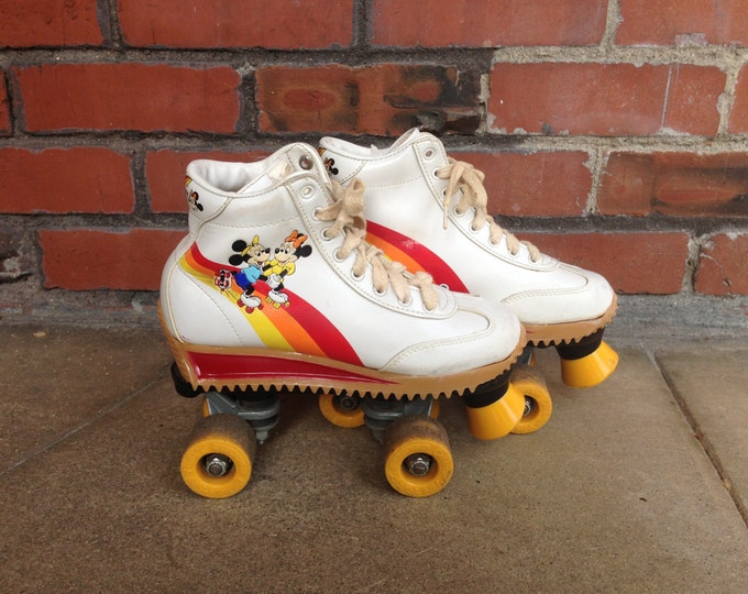 70s Mickey Mouse Roller Skates Sz 5.5 Tote Bag Vintage Disney Etsy