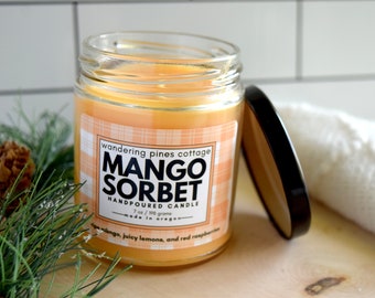 Handpoured scented candle, Mango Sorbet,  Spring Summer Scent,  Fruity scented candle,  Home fragrance, Home decor