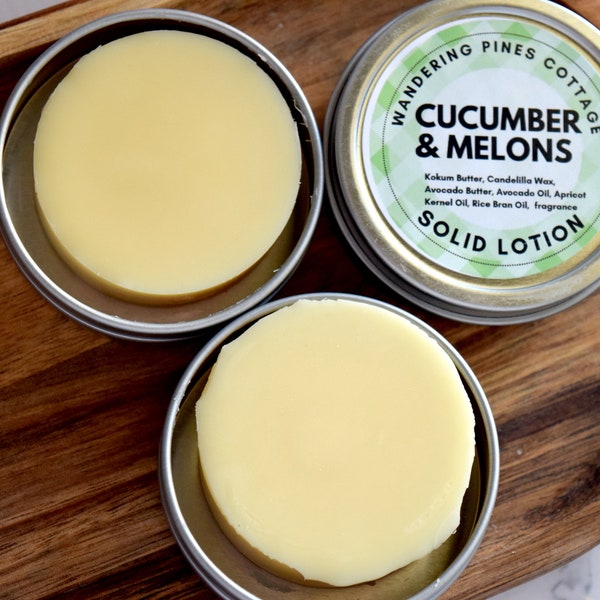Cucumber and Melons Solid Lotion Tin, Easy Travel Lotion, Solid lotion bar, foot balm, Skin Repair Balm, Solid body lotion