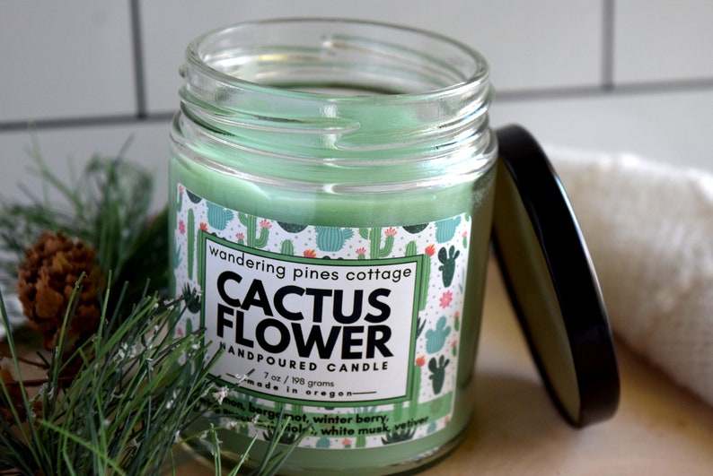 Cactus Flower Handpoured scented candle, Spa Type Scent, Clean scented candle, Home fragrance, Home decor image 5