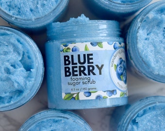 Blueberry Foaming Sugar Scrub, Exfoliating Cleanser, Body Scrub