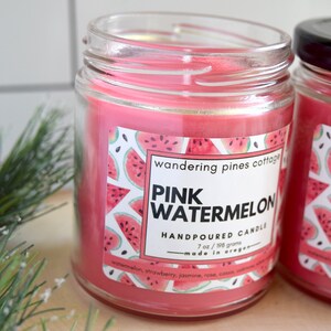 Scented Candle, Pink watermelon, Handpoured Spring Summer Scent, Home fragrance, Home decor image 6