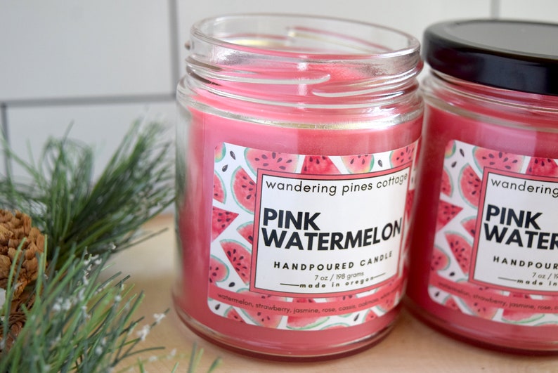 Scented Candle, Pink watermelon, Handpoured Spring Summer Scent, Home fragrance, Home decor image 6