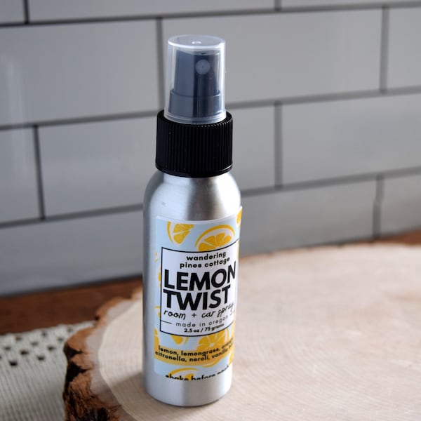 Lemon Twist Room and Car Spray, Odor Eliminator,  Citrus Linen Spray, Home Fragrance, home decor