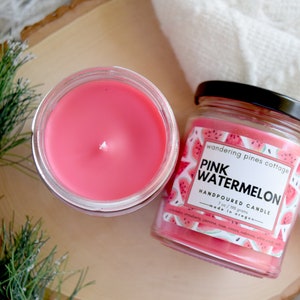 Scented Candle, Pink watermelon, Handpoured Spring Summer Scent, Home fragrance, Home decor image 5