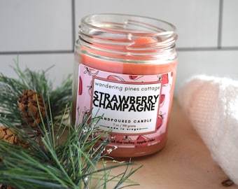 Scented candle, Strawberry Champagne Candle,  Handpoured scented candle, Fruity scent, Clean spa scent,  Home fragrance, Home decor