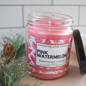 Scented Candle, Pink watermelon, Handpoured Spring Summer Scent, Home fragrance, Home decor image 1