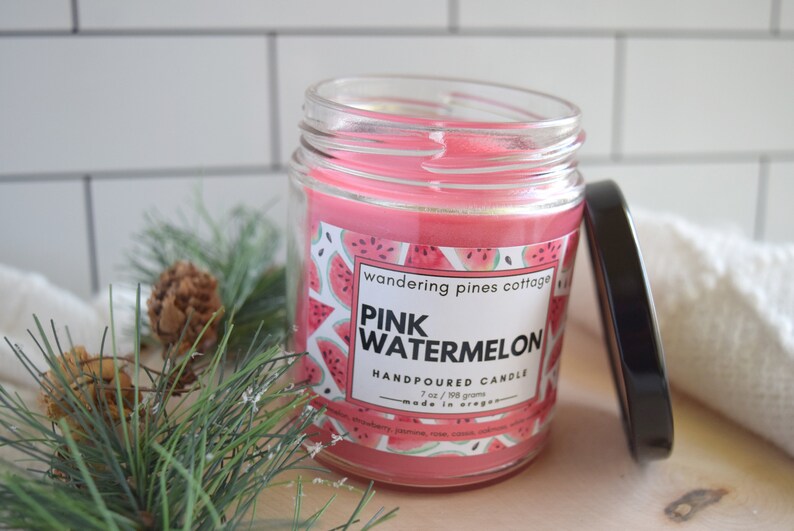 Scented Candle, Pink watermelon, Handpoured Spring Summer Scent, Home fragrance, Home decor image 1