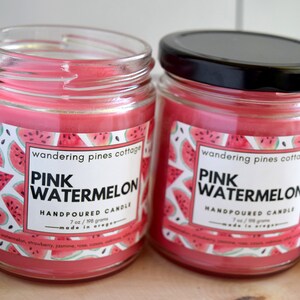 Scented Candle, Pink watermelon, Handpoured Spring Summer Scent, Home fragrance, Home decor image 7