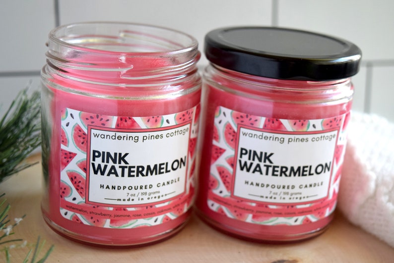 Scented Candle, Pink watermelon, Handpoured Spring Summer Scent, Home fragrance, Home decor image 7