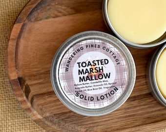 Toasted Mashmallow Solid Lotion Bar in a Tin, Travel Lotion, Solid lotion bar, foot balm, Skin Repair Balm, Solid body lotion,