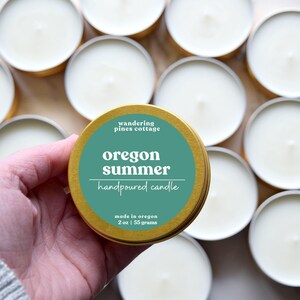 Oregon Summer Candle: 2 oz Gold Travel Tin, ParaSoy Blend