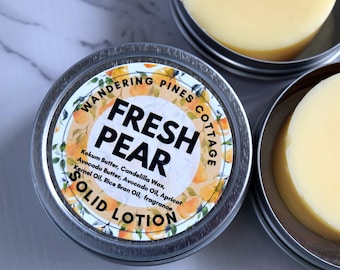 Fresh Pear Solid Lotion Tin, Travel Lotion, Solid lotion bar, foot balm, Skin Repair Balm, Solid body lotion