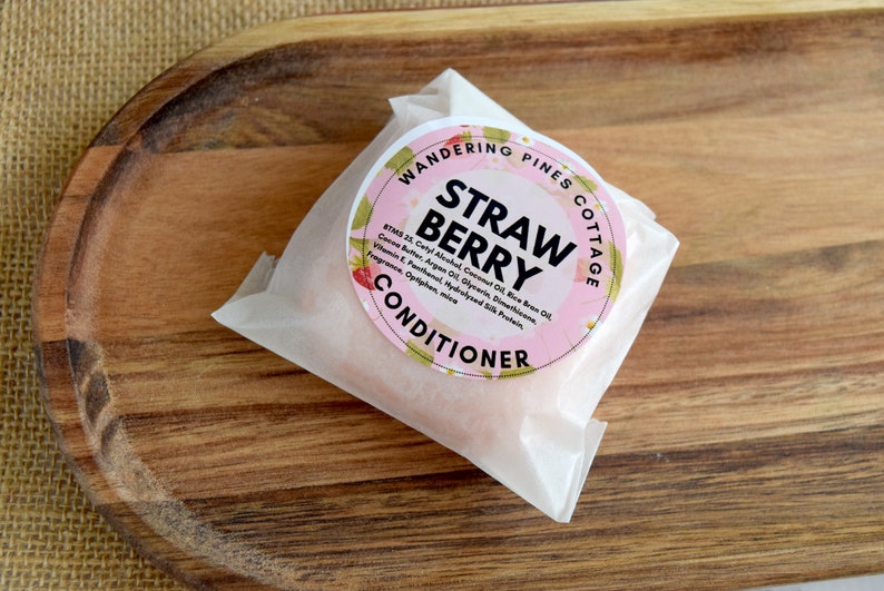 Strawberry Conditioner Bar, zero waste, hair care, plastic free solid conditioner image 2