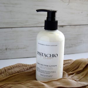 Hand and Body Moisturizing Lotion, Pistachio and Cream scented hand and body lotion, hydrating, tropical natural lotion in a pump