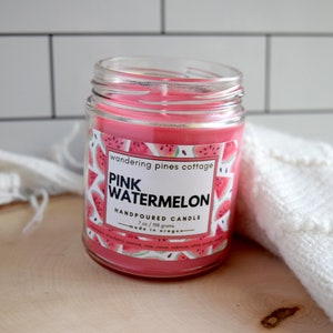 Scented Candle, Pink watermelon, Handpoured Spring Summer Scent, Home fragrance, Home decor image 4