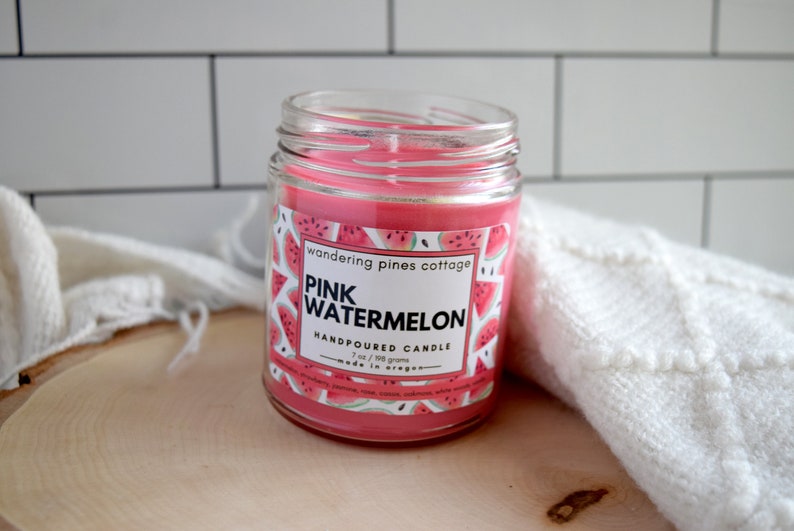 Scented Candle, Pink watermelon, Handpoured Spring Summer Scent, Home fragrance, Home decor image 4