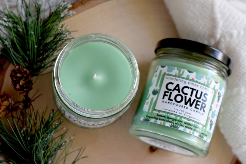 Cactus Flower Handpoured scented candle, Spa Type Scent, Clean scented candle, Home fragrance, Home decor image 4