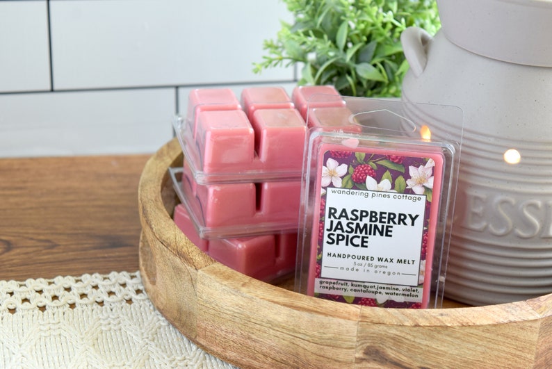 Raspberry Jasmine Spice Wax Melt, Wax Tart for warmers, Clamshell Wax Melt, fragrance for the home image 1
