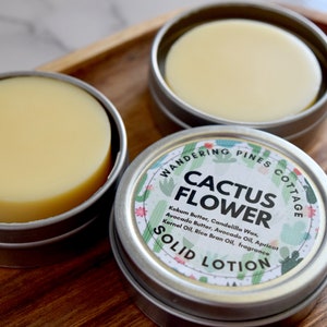 Cactus Flower Solid Lotion Tin, Easy Travel Lotion, Solid lotion bar, foot balm, Skin Repair Balm, Solid body lotion