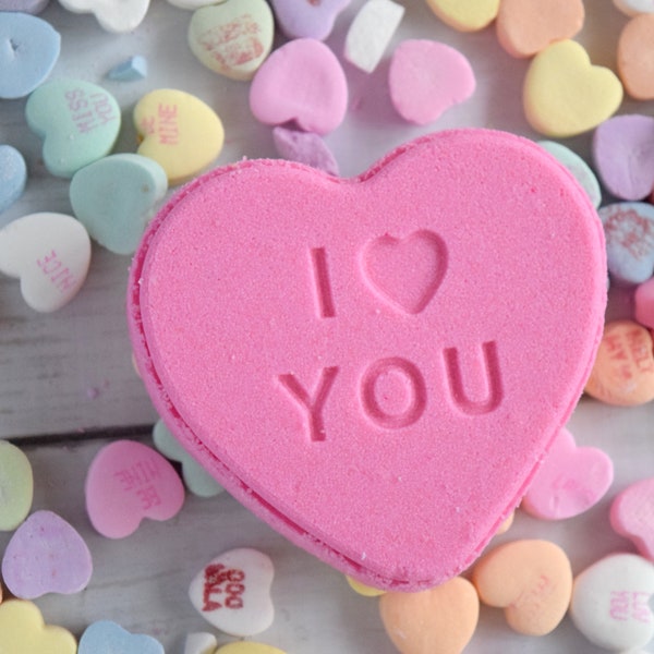 I Love You Conversation Heart bath bomb,  fun gift, valentines day, heart shaped, pink heart