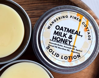 Oatmeal Milk and Honey Solid Lotion Bar in a Tin, Solid lotion for dry skin, Skin Repair Balm,