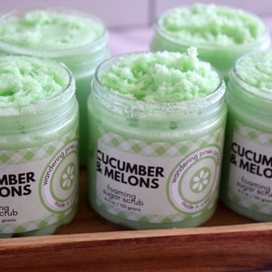 Cucumber and Melons Foaming Sugar Scrub, Exfoliating Cleanser, Body Scrub