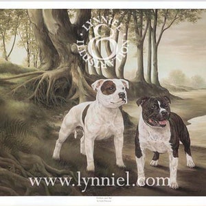 STAFFORDSHIRE BULL TERRIERS &#39;Staffy&#39; hondenkunstprint &#39;Goliate en Tai&#39;