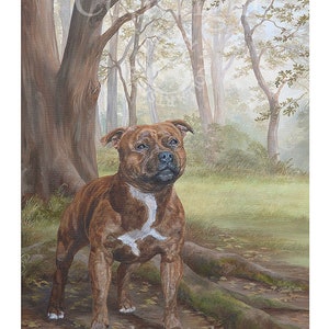 STAFFORDSHIRE BULL TERRIER Limited Edition hondenprint &#39;Into the Woodland Glade&#39;