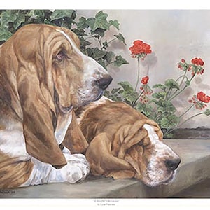 BASSET HOUNDS limited edition giclee dog art print &#39;A Restful Afternoon&#39;