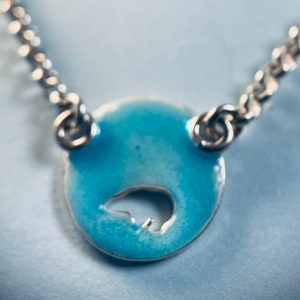 Turquoise enamel silver polar bear necklace