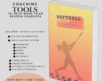 Formularios de evaluación de jugadores de softbol imprimibles para pruebas: manténgase organizado y eficiente / Herramientas para entrenadores de softbol / Formularios para entrenadores de softbol / Pruebas