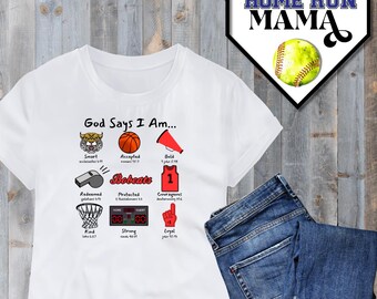 Dios dice que soy... PNG / Diseño de baloncesto / Inteligente, aceptado, audaz, redimido, protegido, valiente, bondadoso, fuerte y leal / Versículos bíblicos