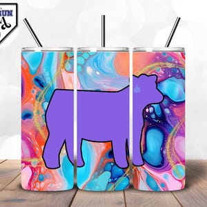 Livestock Exhibitor Tumbler Wrap – Marble Glitter Show Cow Silhouette | Stock Show Week Design | Stock Show Exhibitor | In My Stock Show Era
