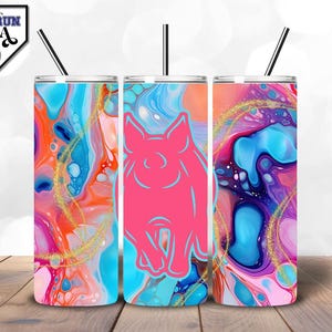 Neon Show Pig Tumbler Wrap – Marble Glitter Show Pig Silhouette | Stock Show Week Design | Stock Show Exhibitor | In My Stock Show Era | PNG