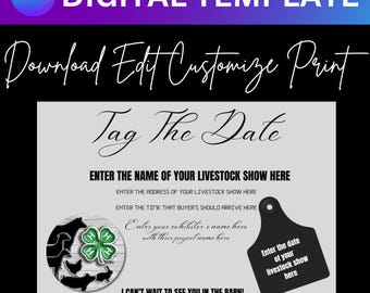 CANVA Digital Template: 4-H "Tag The Date" Cards (Editable) | Livestock Show Announcement Cards | Livestock Show Save The Date Cards