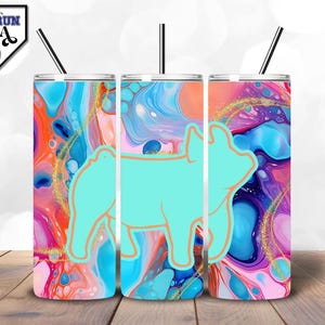 Livestock Exhibitor Tumbler Wrap – Marble Glitter Show Pig Silhouette | Stock Show Week Design | Stock Show Exhibitor | In My Stock Show Era