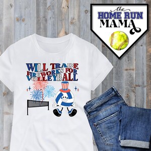 Ruilt vuurwerk in voor retrodesign volleybal | PNG | Volleybal 4 juli | Volleybalteam | Volleybalshirt | Volleybal moeder |