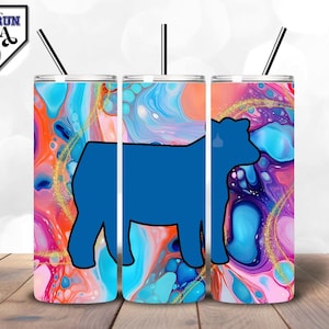 Livestock Exhibitor Tumbler Wrap – Marble Glitter Show Cow Silhouette | Stock Show Week Design | Stock Show Exhibitor | In My Stock Show Era