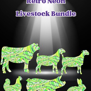 Retro Neon Livestock Bundle --- Digital PNG Download