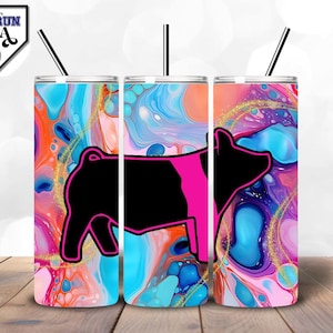 Livestock Exhibitor Tumbler Wrap – Marble Glitter Show Pig Silhouette | Stock Show Week Design | Stock Show Exhibitor | In My Stock Show Era