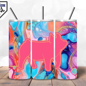 Neon Show Pig Tumbler Wrap – Marble Glitter Show Pig Silhouette | Stock Show Week Design | Stock Show Exhibitor | In My Stock Show Era | PNG