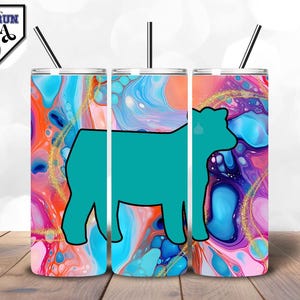 Livestock Exhibitor Tumbler Wrap – Marble Glitter Show Cow Silhouette | Stock Show Week Design | Stock Show Exhibitor | In My Stock Show Era
