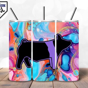 Livestock Exhibitor Tumbler Wrap – Marble Glitter Show Pig Silhouette | Stock Show Week Design | Stock Show Exhibitor | In My Stock Show Era