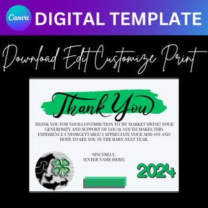 CANVA デジタル テンプレート: 4-H アドオン サンキュー カード (編集可能) | 家畜ショー サンキュー カード | 家畜出展者 | ショー ウィーク