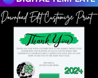 CANVA Digital Template: 4-H Add-On Thank You Cards (Editable) | Livestock Show Thank You Cards | Livestock Exhibitor | Show Week