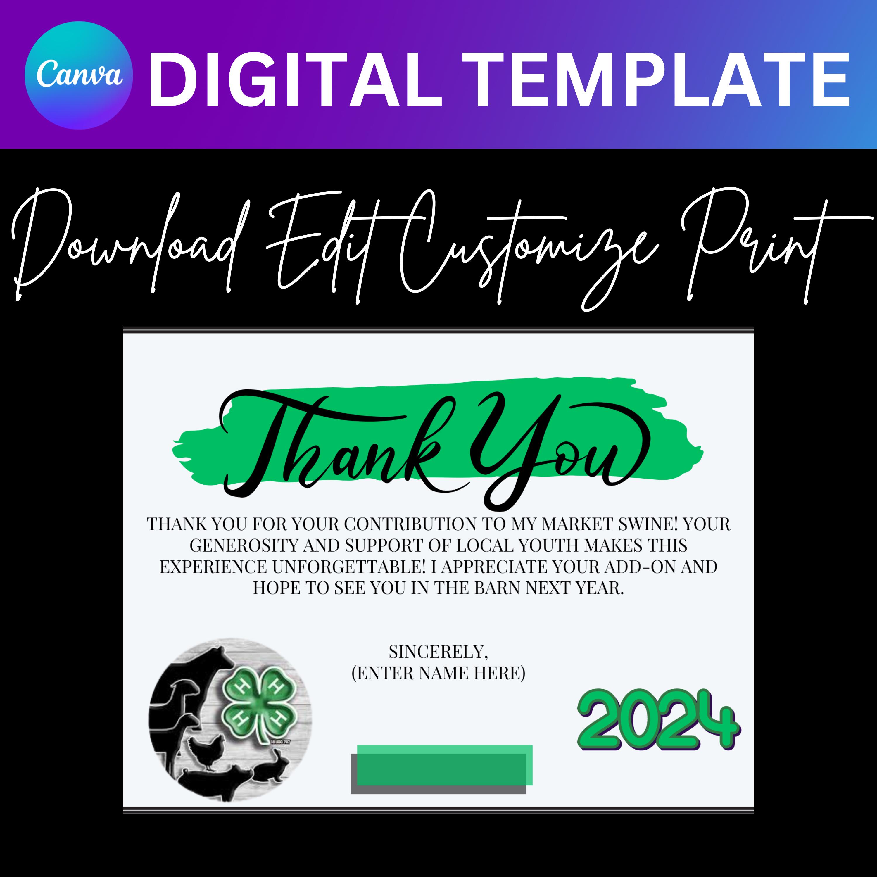 canva digital template: 4-h add-on thank you cards (editable