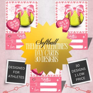 Valentinstagskarten mit Softball-Thema - 30 digitale Designs | PNG-Format | Stehlen Sie Herzen an diesem Valentinstag mit Softball-Themenkarten