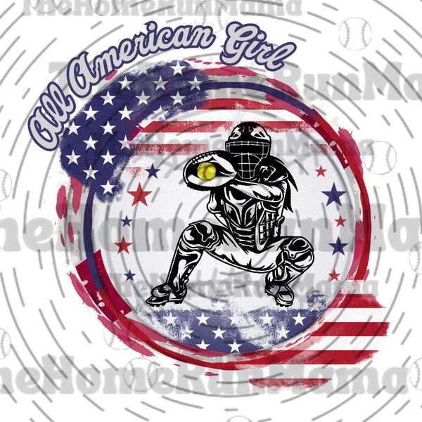 All American Girl - Softball Catcher Digital Design - Instant Download | PNG